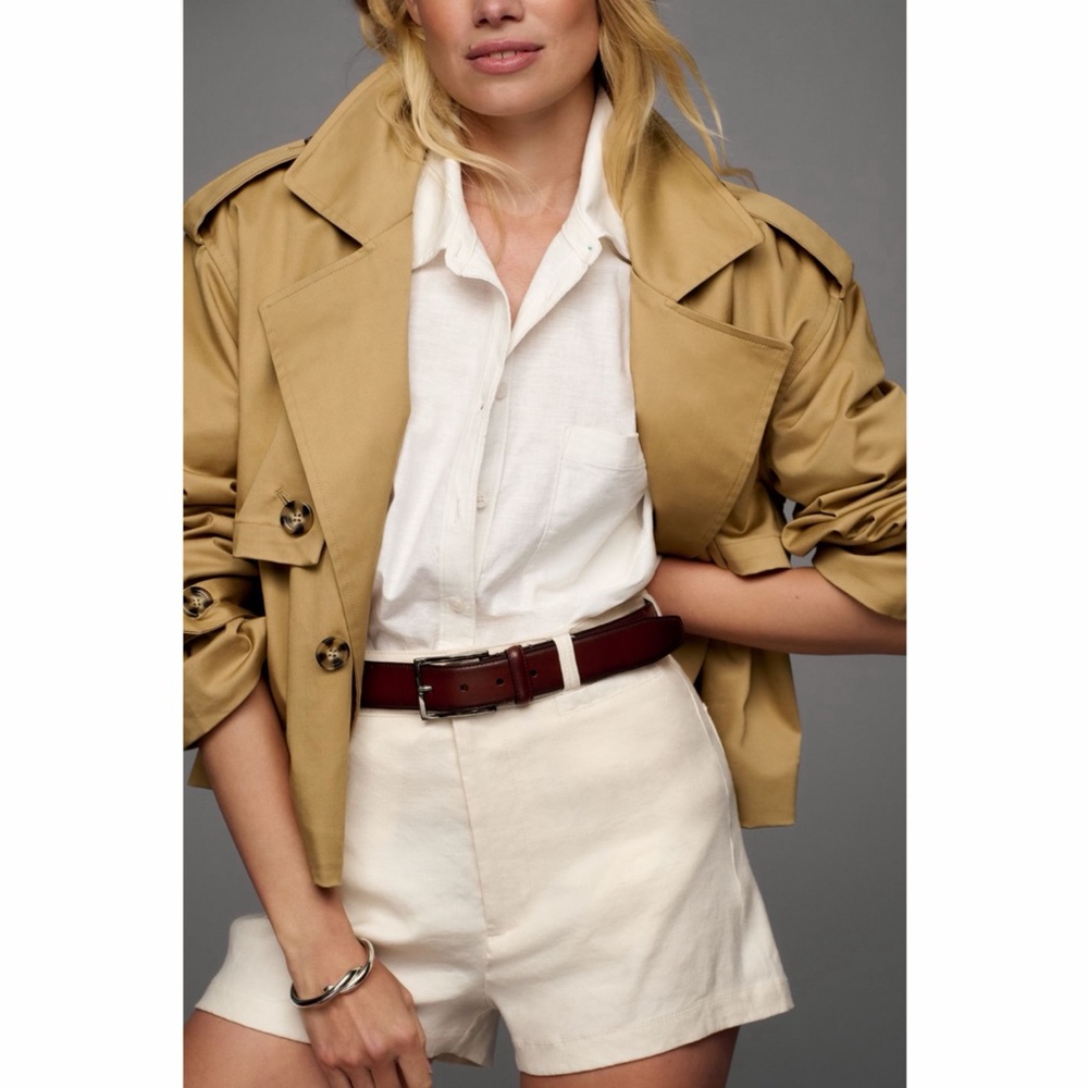 Anthropologie Ettie High Rise Linen Blend Shorts Ivory Tailored Casual Chic 30